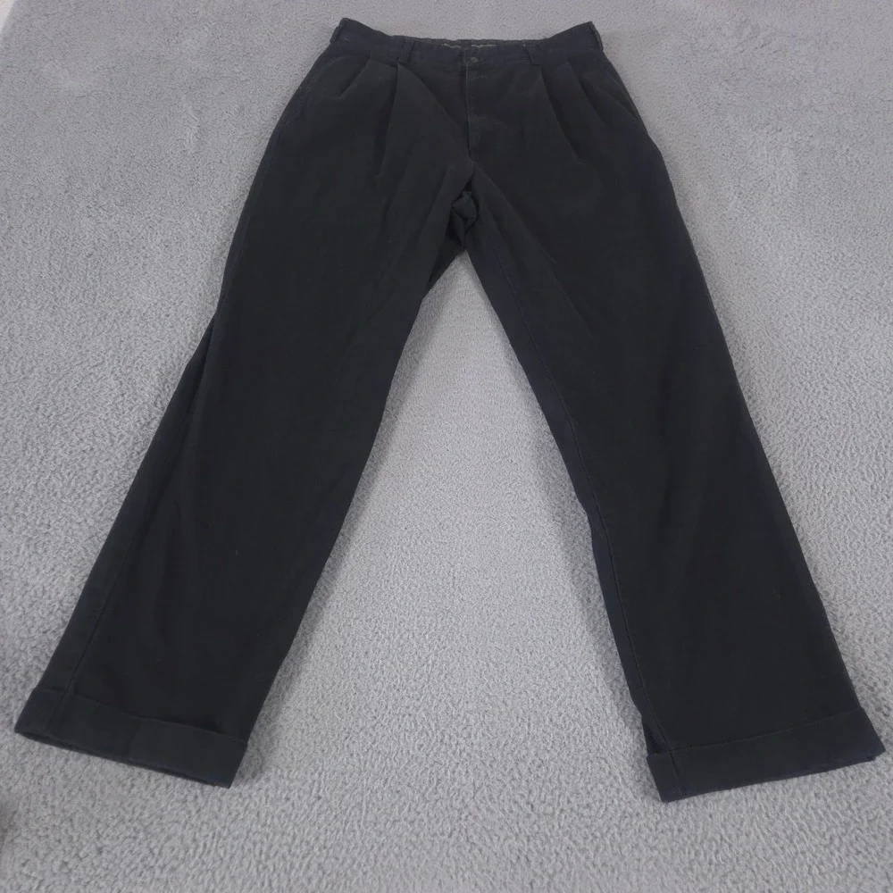 VINTAGE Polo Ralph Lauren Pants Mens 34x32 Black Hammond Cotton Pleated 90s Y2K